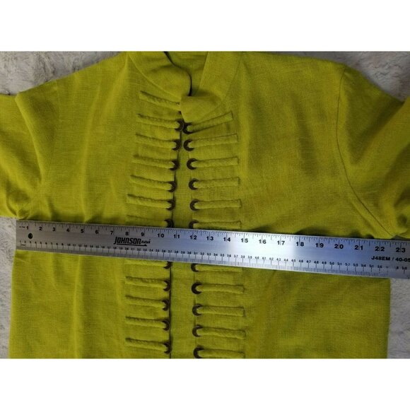 Peacock Ways Womens Linen Mandarin Style Blazer Jacket Cardigan Lime Green - Picture 6 of 10